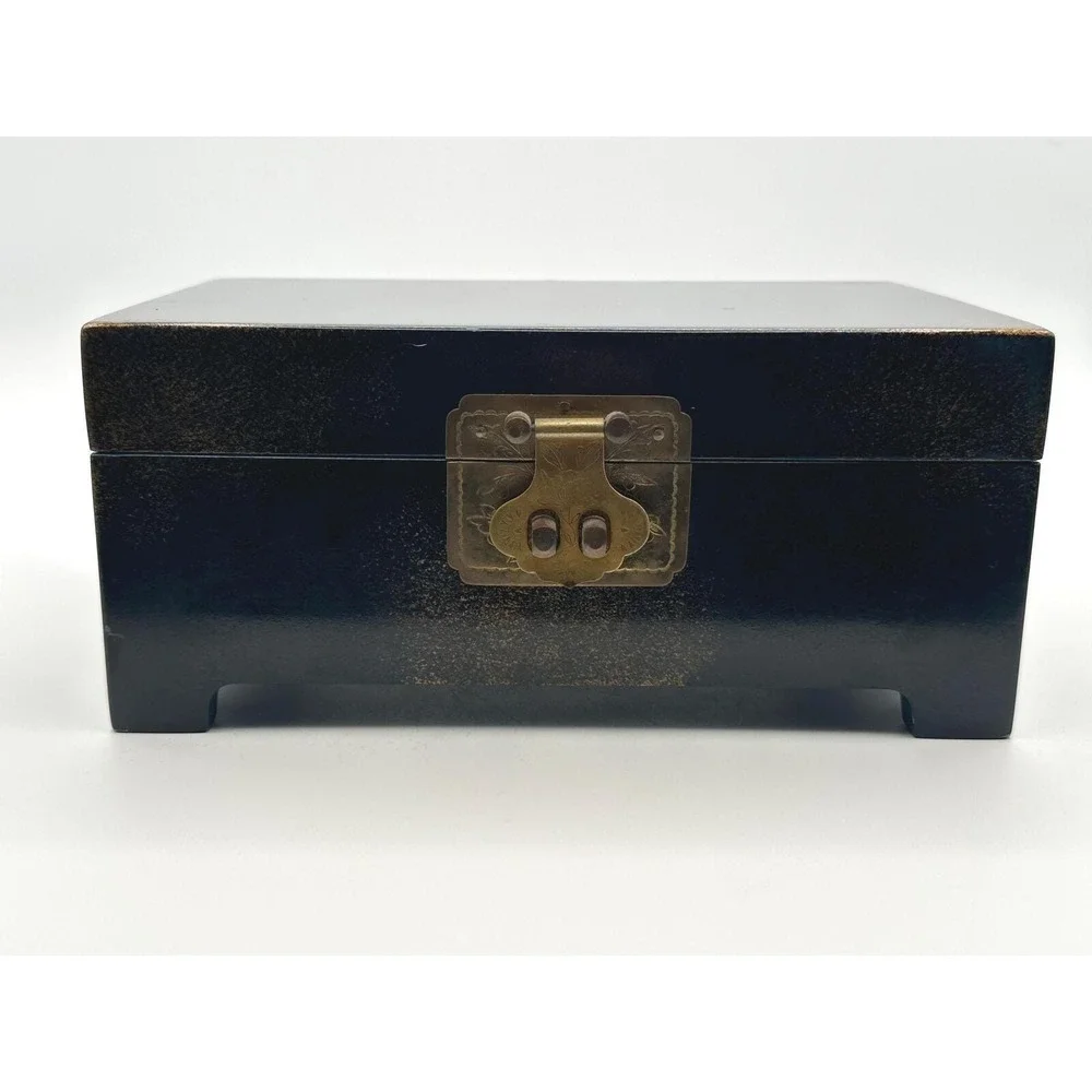 Vintage 1988 R.H. Macy Wooden Jewelry Box with Brass Latch & Footed Base